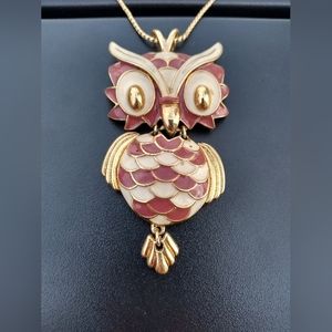 *Host Pick* Vintage D'Orlan Owl Necklace, Maroon & White Enamel, Gold To…